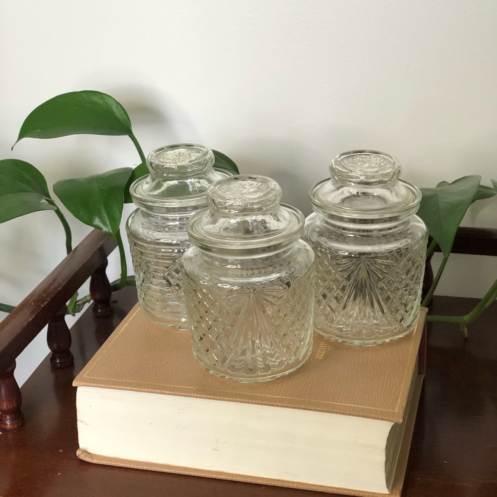Vintage Glass Canister Set – Floral Rose Pattern – 3 Piece
